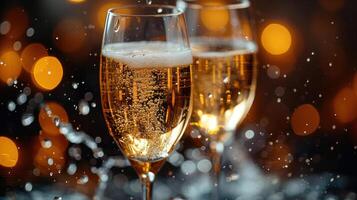 AI generated Glasses of champagne on bright background with bokeh effect photo