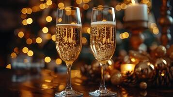 AI generated Two champagne glasses, various celebrations, copy space photo