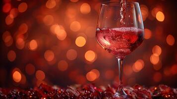 AI generated Red wine glass, bokeh background photo