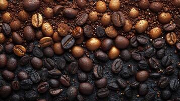 AI generated Roasted coffee beans on the background , copy space. photo