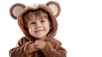 AI generated Cute little boy in a mouse costume isolated on white background. photo