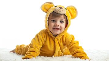 AI generated Cute little boy in a mouse costume isolated on white background. photo