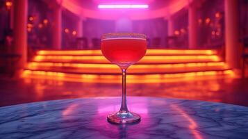 AI generated Cocktail out of glass in neon lights, space for text photo