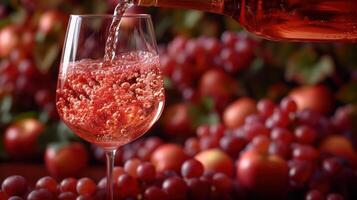 AI generated Red wine on the background, fresh ripe grapes photo