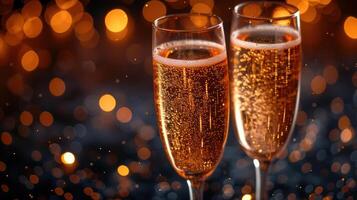 AI generated Glasses of champagne on bright background with bokeh effect photo