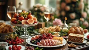 AI generated Luxurious food service Appetizers and desserts are served at restaurants or formal dinners in a classic English style. photo