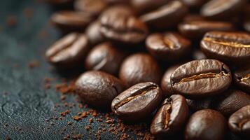 AI generated Coffee beans and black background,copy spec photo