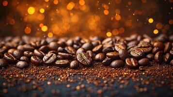 AI generated Coffee beans and black background,copy spec photo