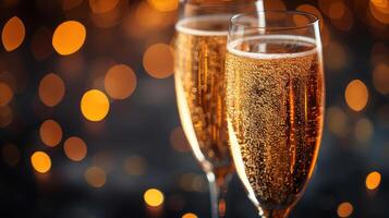 AI generated Glasses of champagne on bright background with bokeh effect photo