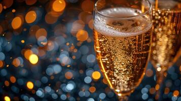 AI generated Glasses of champagne on bright background with bokeh effect photo