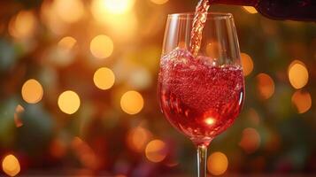 AI generated Red wine glass, bokeh background photo