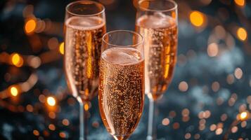 AI generated Glasses of champagne on bright background with bokeh effect photo