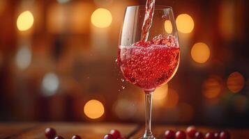 AI generated Red wine glass, bokeh background photo