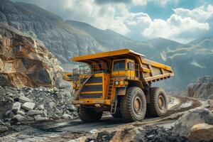 AI generated Large quarry dump truck in mine, quarry. Loading and transportation minerals photo