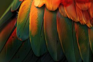 AI generated extreme macro shot of parrot bird feathers photo