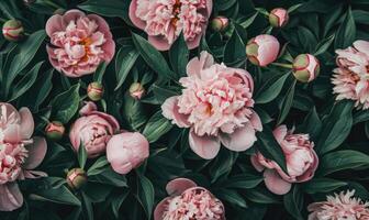 AI generated close up peony flowers background photo