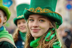 AI generated People in carnival costumes celebrating St. Patrick's Day photo