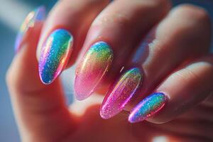 AI generated holographic manicure with sparkle gradient photo