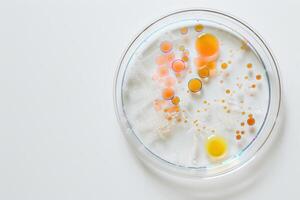 AI generated petri dishes with bacterial colonies culture on agar plates in laboratory photo