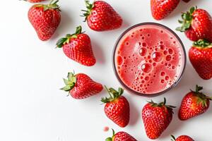 AI generated strawberry smoothie Healthy appetizing dessert in glasses fresh vegan drink . Copy space photo