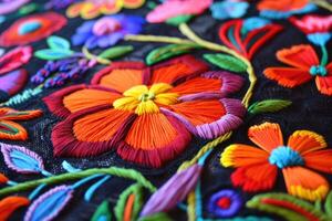 AI generated Mexican embroidery with cacti, flowers, birds, beads photo