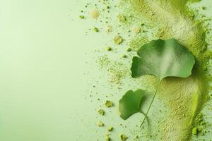 AI generated Maidenhair, ginkgo biloba leaves and pile powder for brain, memory. Healing plant Chinese medicine photo