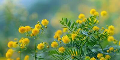 AI generated close up mimosa flowers background photo