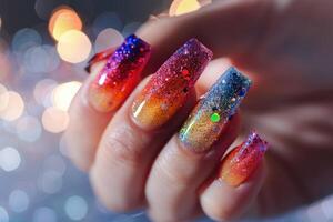 AI generated holographic manicure with sparkle gradient photo