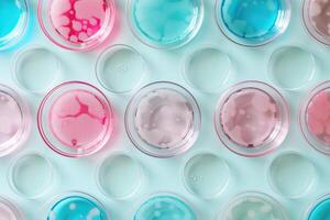 AI generated petri dishes with bacterial colonies culture on agar plates in laboratory photo