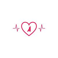 Letter A initial logo in a heart icon with a pulse wave vector