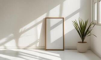 AI generated Minimalist Room Featuring an Empty Frame, Serenity in Simplicity. photo