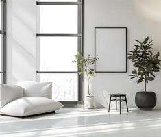 AI generated Minimalist Room Featuring an Empty Frame, Serenity in Simplicity. photo