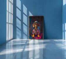 AI generated Design a chic and stylish room image. Decorated with beautiful picture frames and paintings. photo