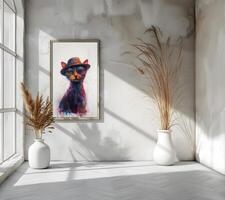 AI generated Design a chic and stylish room image. Decorated with beautiful picture frames and paintings. photo