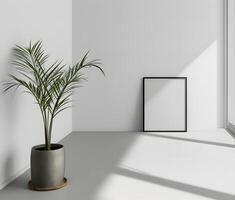 AI generated Minimalist Room Featuring an Empty Frame, Serenity in Simplicity. photo