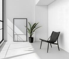 AI generated Minimalist Room Featuring an Empty Frame, Serenity in Simplicity. photo