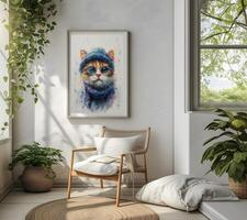 ai generado diseño un elegante y elegante habitación imagen. decorado con hermosa imagen marcos y pinturas foto