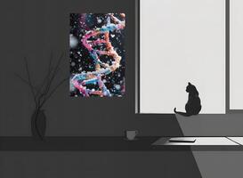 AI generated The room decorated in a minimalist style with picture frames and paintings is breathtaking. photo