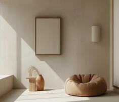 AI generated Minimalist Room Featuring an Empty Frame, Serenity in Simplicity. photo