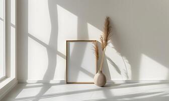 ai generado minimalista habitación presentando un vacío marco, serenidad en sencillez. foto