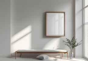 AI generated Minimalist Room Featuring an Empty Frame, Serenity in Simplicity. photo