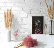 AI generated Design a chic and stylish room image. Decorated with beautiful picture frames and paintings. photo