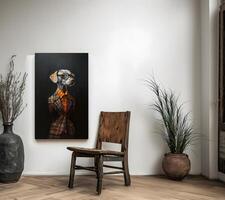 AI generated Design a chic and stylish room image. Decorated with beautiful picture frames and paintings. photo