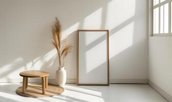 AI generated Minimalist Room Featuring an Empty Frame, Serenity in Simplicity. photo