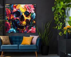 ai generado interior habitación brillante y aireado con un imagen marco, un trabajo de Arte foto