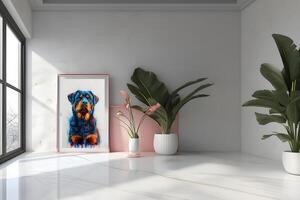 AI generated Design a chic and stylish room image. Decorated with beautiful picture frames and paintings. photo