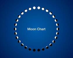 moon phases circle, calendar  astronomy vector chart, lunar wheel  isolated on blue background