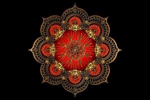 lujo mandala con hermosa Clásico circular modelo de indio. redondo oro floral decoración en rojo color, vector ilustración aislado en negro antecedentes