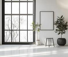 AI generated Minimalist Room Featuring an Empty Frame, Serenity in Simplicity. photo