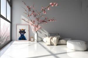 AI generated Design a chic and stylish room image. Decorated with beautiful picture frames and paintings. photo